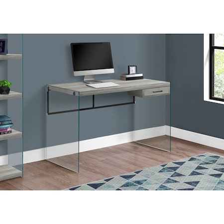 Monarch Specialties Computer Desk, Home Office, Laptop, Storage Drawers, 48"L, Work, Tempered Glass, Grey, Clear I 7445